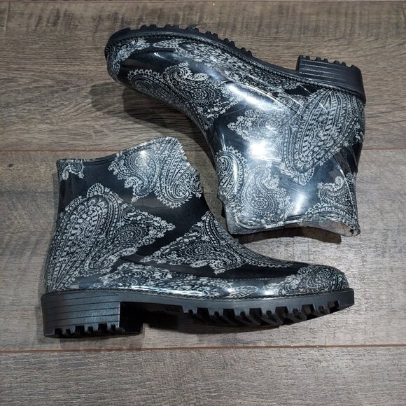 Boots Rain Garden Slip On Rubber Paisley Ankle Women 8 XL 39 - Picture 10 of 12